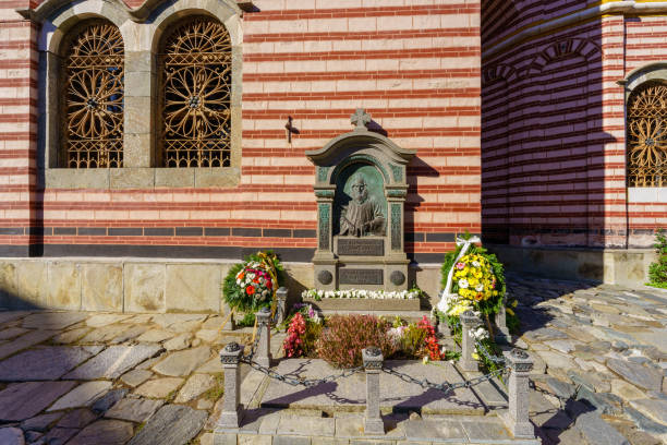 Rila, Bulgaria - October 07, 2023: View of the Grave of Neofit Rilski in the Rila Monastery (Monastery of Saint John of Rila), Bulgaria