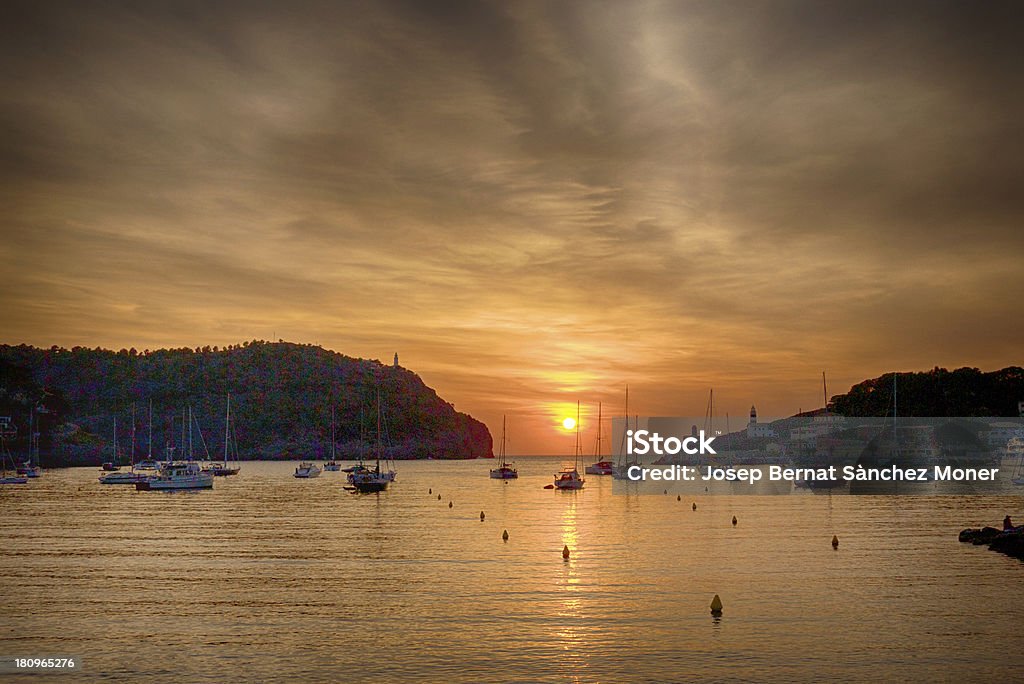 Pôr do sol no porto De Soller (Maiorca) - Foto de stock de Maiorca royalty-free