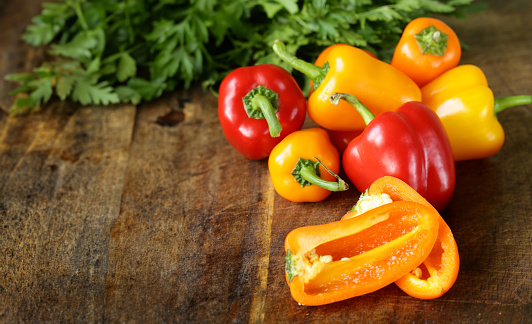 organic natural sweet pepper on wooden table