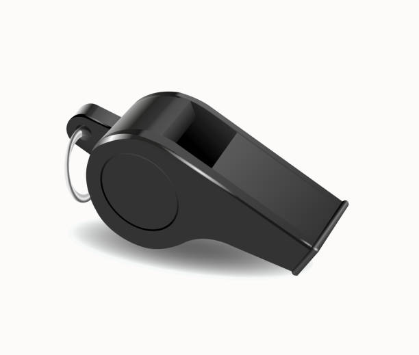 Whistle Blacl plastic whistle on a white background loud whistle sound stock illustrations