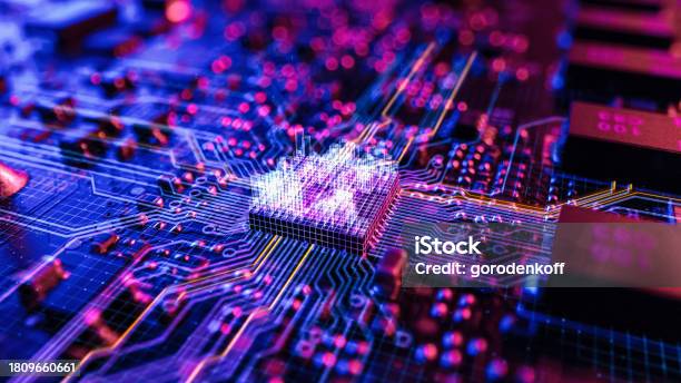 Cpu Simple Visualisation Neon Theme Visualization Of Circuit Board Cpu Processor Starting ...
