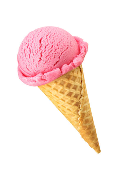 istock Pink ice cream in a sugar waffle cone isolated on white. Taste of strawberry, fruit, raspberry, berry, cherry, candy. 1809671332