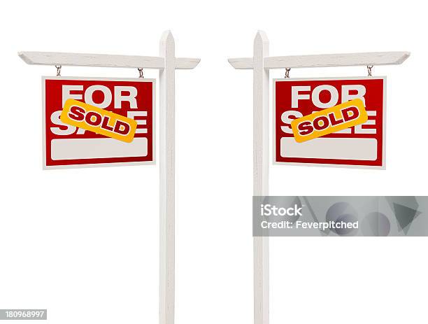 Pair Of Sold For Sale Real Estate Signs Clipping Path Stock Photo - Download Image Now
