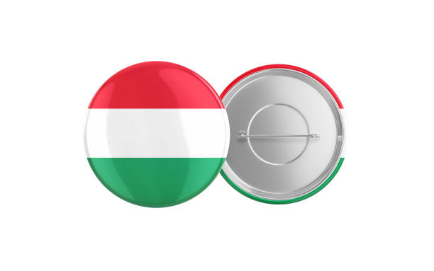 3d Render Hungary Flag Badge Pin Mocap, Front Back Clipping Path, It can be used for concepts such as Policy, Presentation, Election.