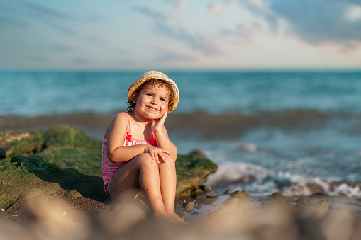 Portrait of smiling girl on beach