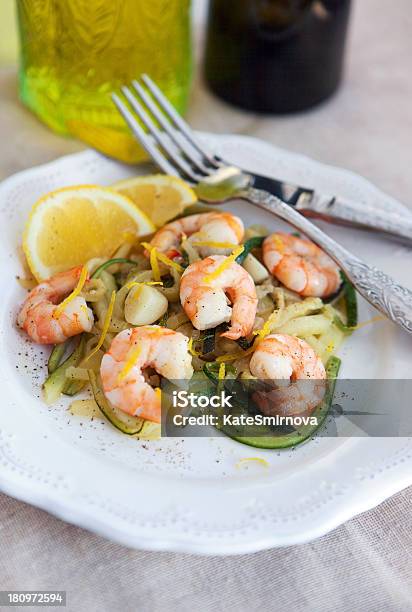 Zucchini Noodles With Prawns And Lemon Zest Stock Photo - Download Image Now - Biology, Close-up, Cooked