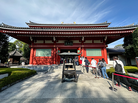Tokyo, Japan - 04.11.2023. Senso-ji Buddhist Temple in Asakusa, Tokyo, Japan. Yogo-do Pavillion view, a buddhist temple on the territory of Senso-ji.