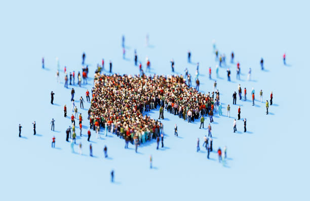 istock Human Crowd Forming House Symbol On Blue Background 1809736459