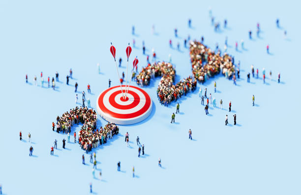 istock Human Crowd Surrounding 2024 And Red Bull's Eye Target Object On Blue Background 1809737236