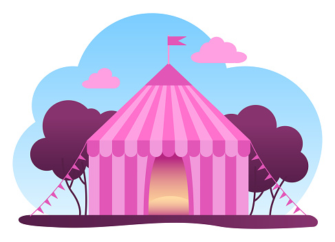 Carnival circus tent, amusement park element. Vector illustration isolated on white background