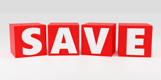 istock 3d render sign save on red cubes and light background. Simple minimalism concept. 1809766383