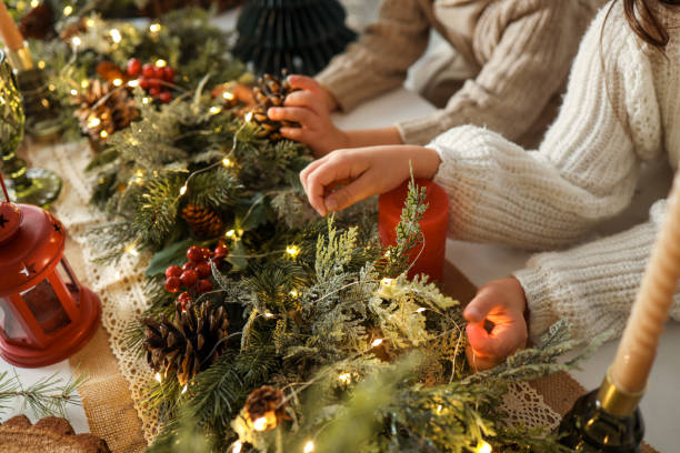 istock Children making a Christmas wreath, festive mood 1809767475
