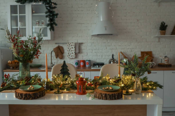 istock Kitchen interior with a table set in a Christmas atmosphere 1809767487