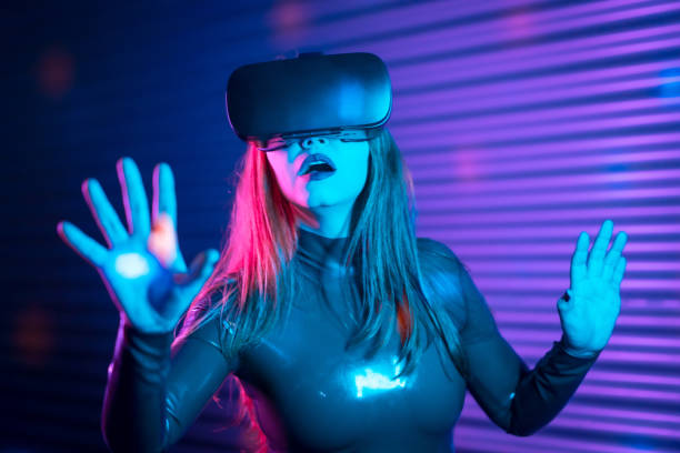 istock Surprised woman during an interactive game with Virtual Reality goggles 1809770289