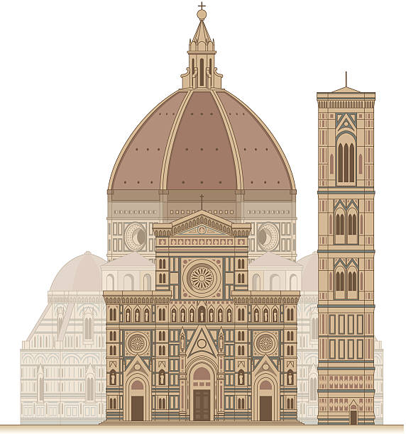 Florence Cathedral Illustration of the Basilica of Santa Maria del Fiore, Brunelleschi’s Dome and Giotto's Bell Tower, Florence (Italy) filippo brunelleschi stock illustrations