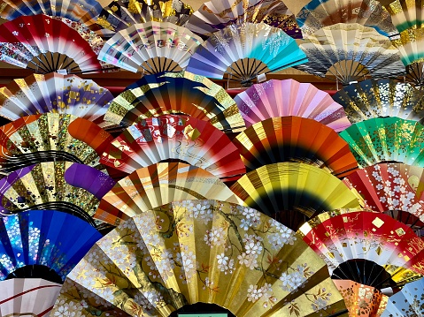 Row of colorful but simple umbrella in China