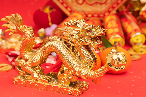 Tradition Chinese golden dragon,statue,2024 is year of the dragon