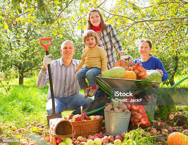 Happy Family With Harvest Stock Photo - Download Image Now - Agriculture, Healthy Lifestyle, 2-3 Years