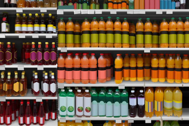 istock Juice on shelves at supermarket closeup 1809866057