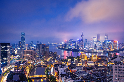 Shanghai beautiful skyline at night.
 Shanghai, China