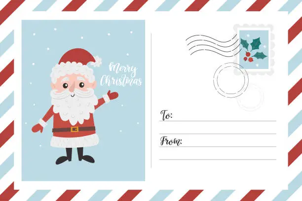 Vector illustration of Christmas envelope with Santa Claus.