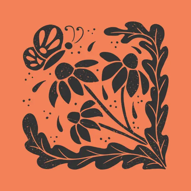 Vector illustration of Abstract floral retro grunge illustration