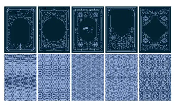 Vector illustration of Christmas Card with Geometric decoration on dark blue background