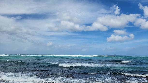 istock Wide angle view of Pacific ocean with strong winds, waves and cloudy sky 1809889084