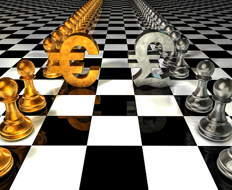 Euro and Pound symbol and chess pieces