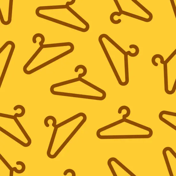 Vector illustration of Clothes hangers seamless pattern isolated on yellow background.