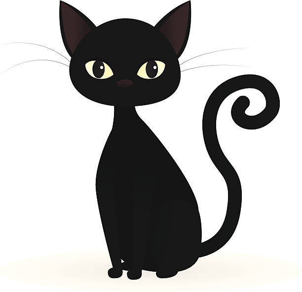 A cartoon of a black cat on a white background A vector illustration of a sitting black cat. Cat is grouped together on one layer. Linear and radial gradients used. No meshes. black cat stock illustrations
