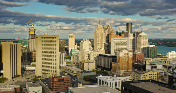 istock Downtown Detroit on a Cloudy Day in Fall - Drone View 1809906865