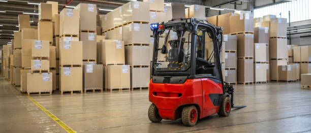 istock Forklift truck in distribution warehouse 1809919110