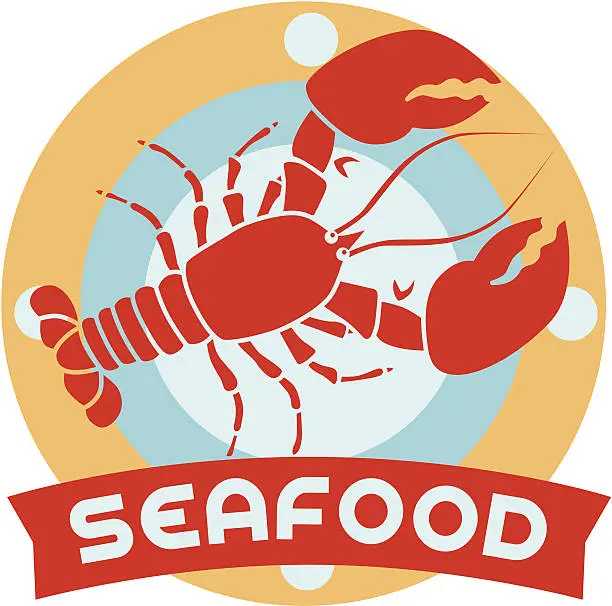 Vector illustration of seafood sign or label