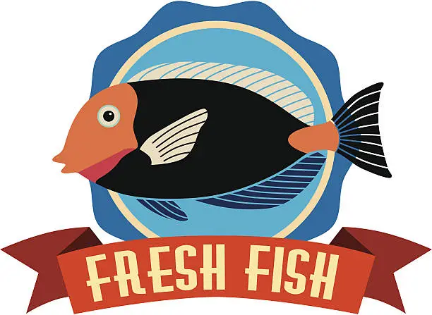 Vector illustration of fresh fish sign or sticker