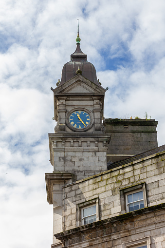 DUBLIN, Ireland - August 5, 2023: Elegant clock tower of a historic building