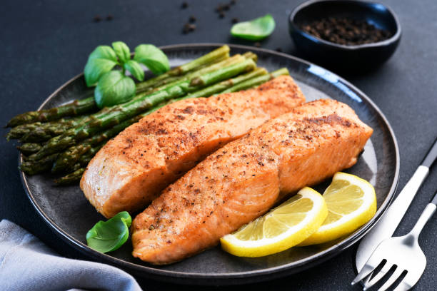istock Baked salmon with asparagus for dinner 1809937700