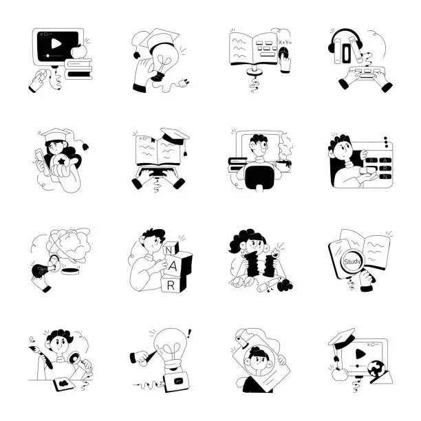 Vector illustration of Bundle of Knowledge Hand Drawn Illustrations