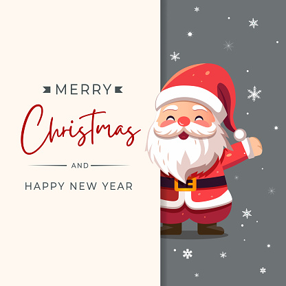 Christmas frame, poster with Santa Claus. New year Merry Christmas design. Winter card with Santa.