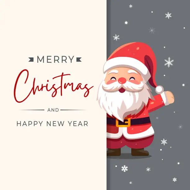 Vector illustration of Christmas frame, poster with Santa Claus. New year Merry Christmas design. Winter card with Santa.