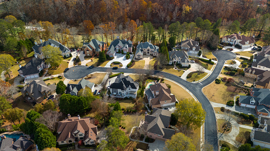 Panoramic aerial view of a beautiful suburb in USA