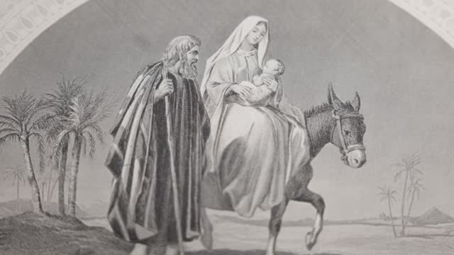 Antique Illustration of Mary and Joseph Fleeing to Egypt With Jesus