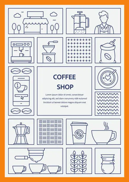 Vector illustration of Coffee And Shop Related Vector Banner Design Concept. Global Multi-Sphere Ready-to-Use Template. Web Banner, Website Header, Magazine, Mobile Application etc. Modern Design.