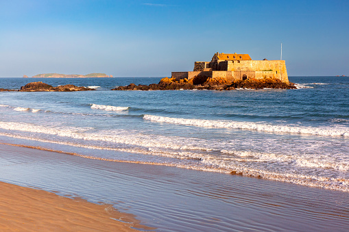 Fort National in Saint-Malo during low tide, Brittany
