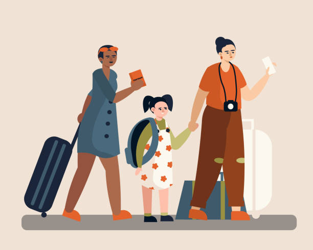istock American lady, mother with daughter waiting in line to check tickets 1810009892