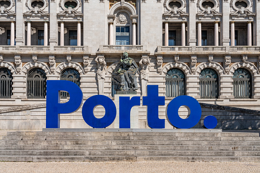 Porto City Hall (Pacos do Concelho) and City Sign - Porto, Portugal