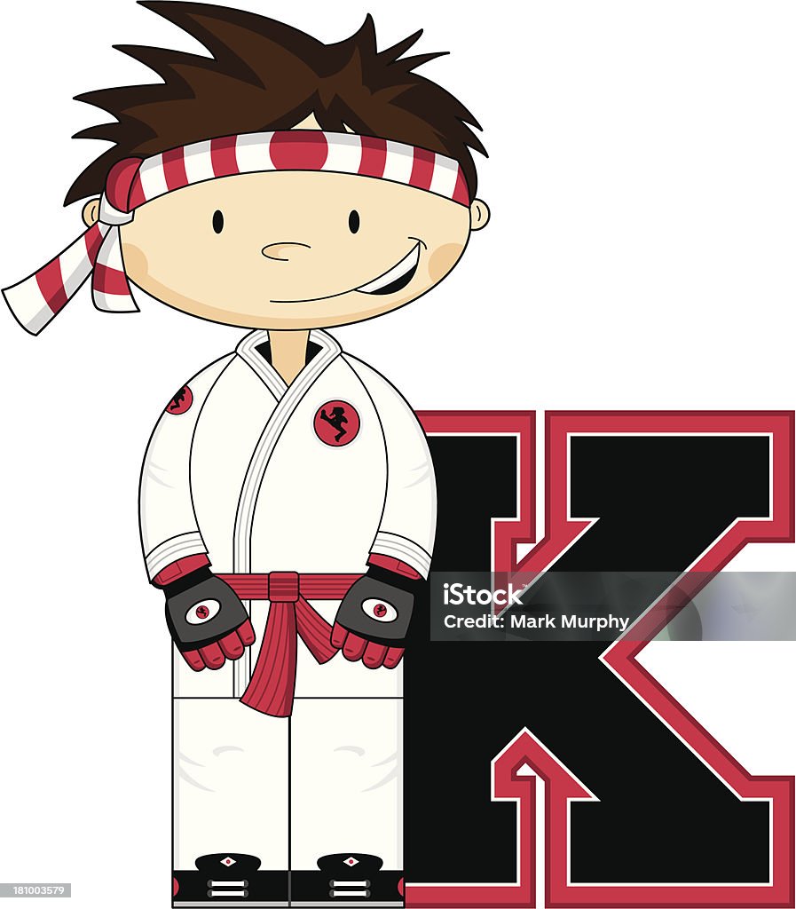 Poco Karate niño aprendiendo letra K - arte vectorial de Actividades recreativas libre de derechos