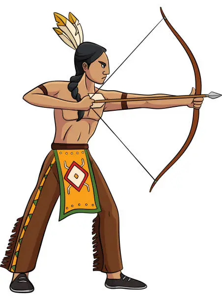 Vector illustration of Native American with Bow and Arrow Clipart
