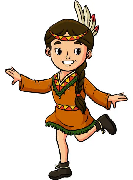 Vector illustration of Native American Girl Dancing Clipart