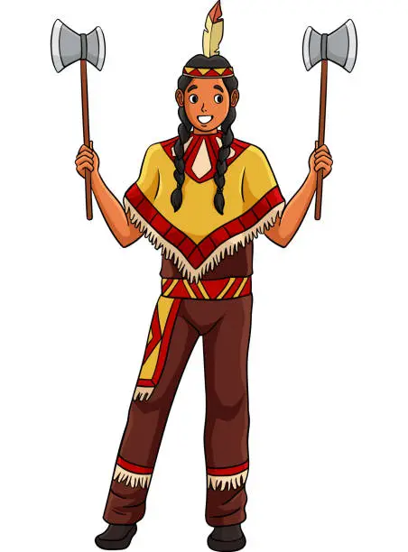 Vector illustration of Native American with a Tomahawk Clipart